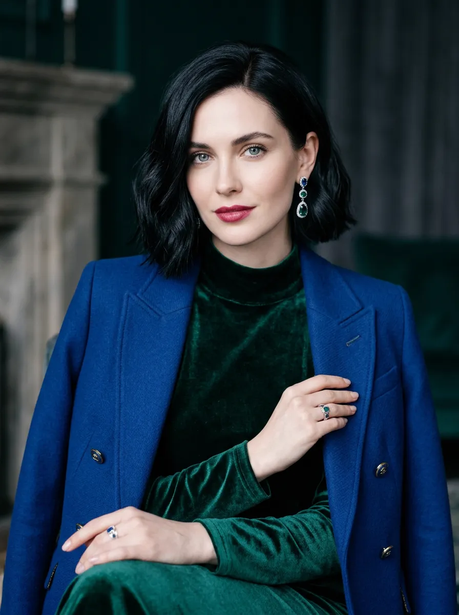 Elegancja w czystych, zimnych barwach: szmaragdu, królewskiego błękitu i purpury.
