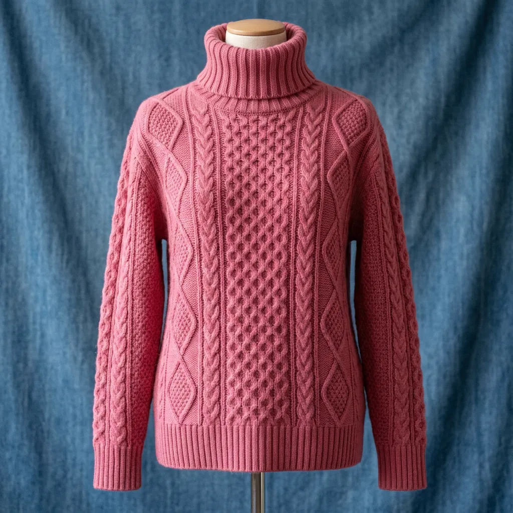 Elegancki, dopasowany sweter o waflowej strukturze w chłodnym odcieniu różu