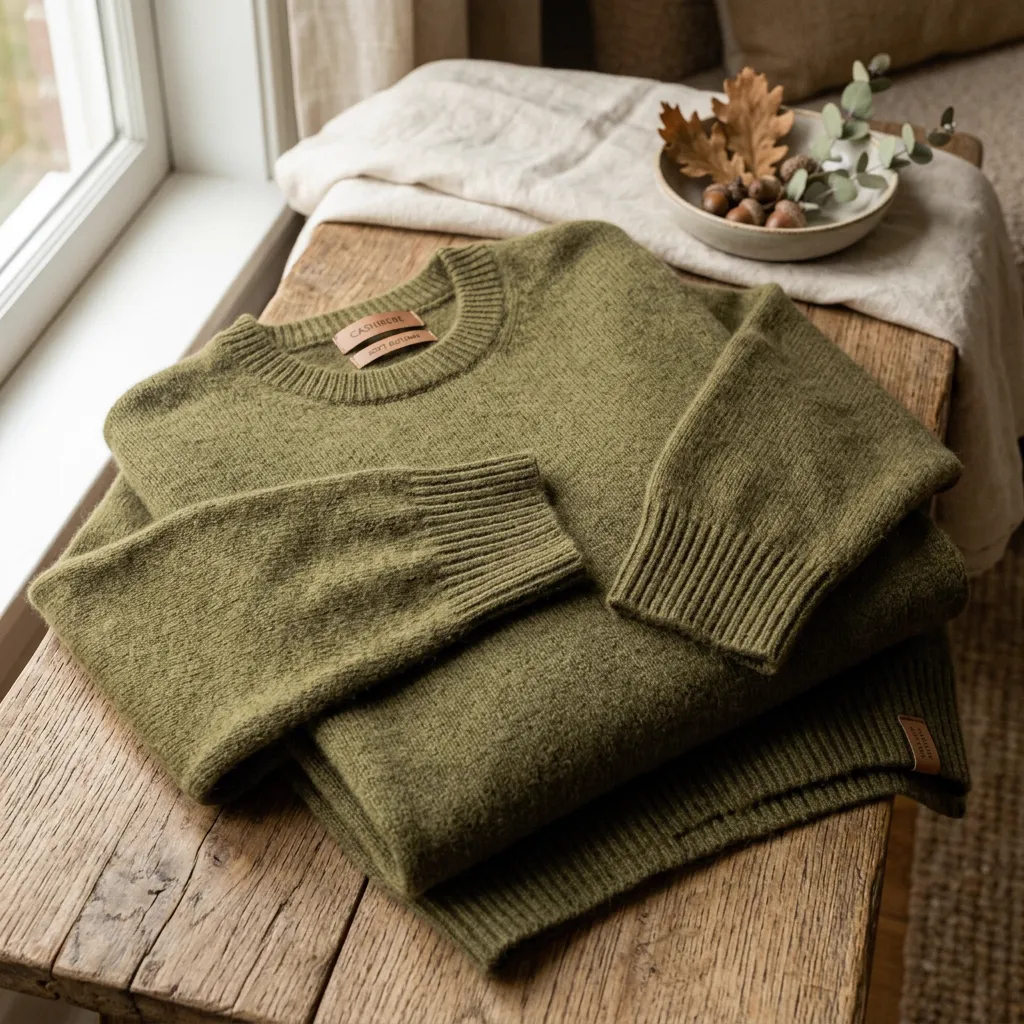 Kaszmirowy sweter oliwkowy