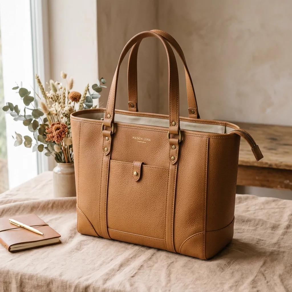 Skórzana torebka tote camel